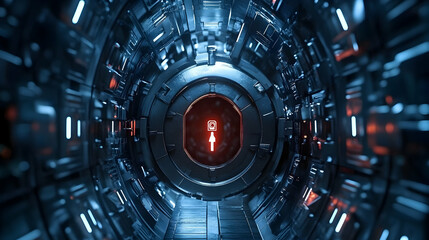 Obraz premium Futuristic tunnel with glowing portal