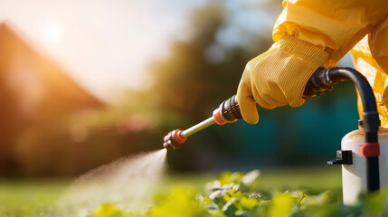 farmer wearing protective gear sprays pesticide on crops, ensuring safety and health