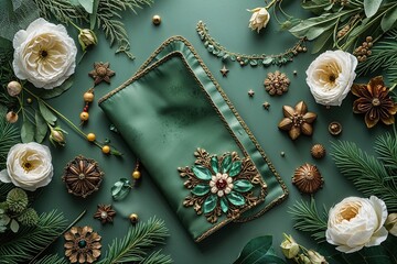 Faded Forest Green Celebration Cover with Historical Details for Special Occasions