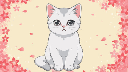 귀여운 봄날의 고양이, 카툰, vector, illust