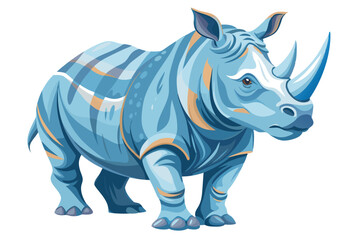 Fototapeta premium A detailed watercolor illustration showcases a rhino depicted with bold colors and artistic flair, Rhino Vector watercolor, Wildlife animal illustration on white backgrounds