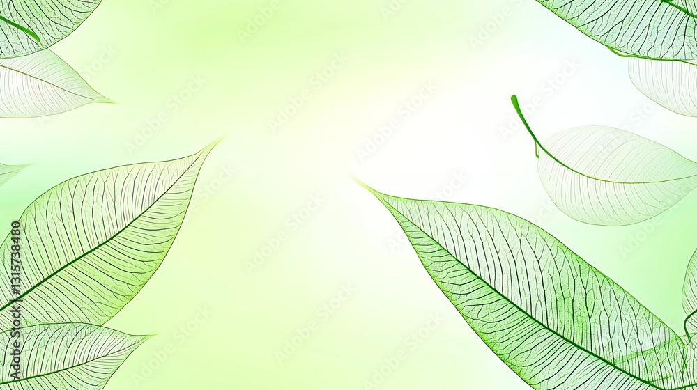 Poster green leaf pattern on soft gradient background