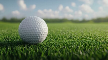 Obraz premium Golf ball on a green grass field. Concept of golf, sport, and recreation.