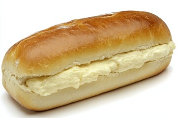Freshly Baked Soft Bread Roll with Cream Filling on White Background