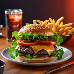 hamburger and fries