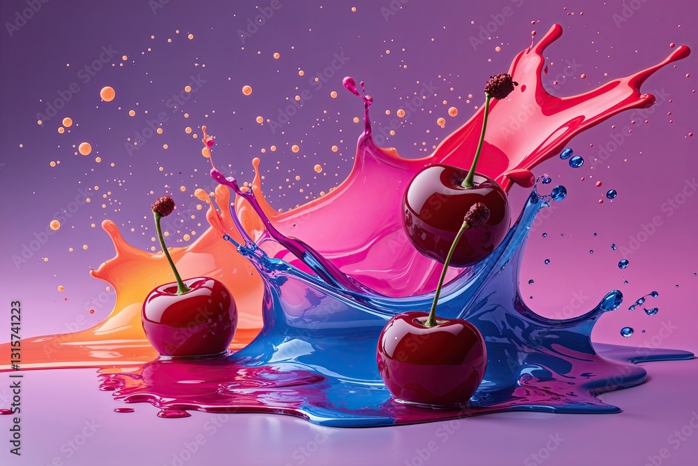 Poster vibrant cherry color gradient with dynamic intensity and splash effects