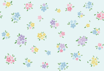 Flower seamless pattern. Small little flower pattern background. Repeat pattern on blue background. 
