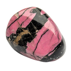 Polished Rhodonite Stone with Pink Tones Isolated on Transparent Background