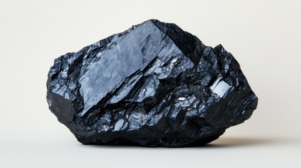 A lump of coal on a white background. Coal is a combustible black or brownish black sedimentary rock.