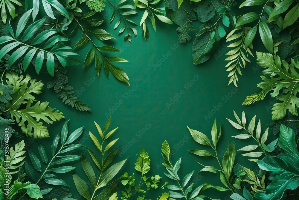 Poster vibrant emerald background with lush foliage patterns for a refreshing natural design