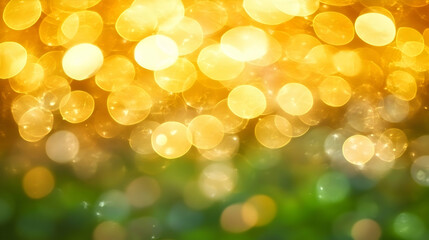 Obraz premium Abstract bokeh background image featuring a gradient of golden yellow and vibrant green, perfect for design projects needing a touch of elegance and nature.
