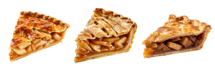 Set of A classic slice of apple pie with a golden crust isolated on a transparent or white background