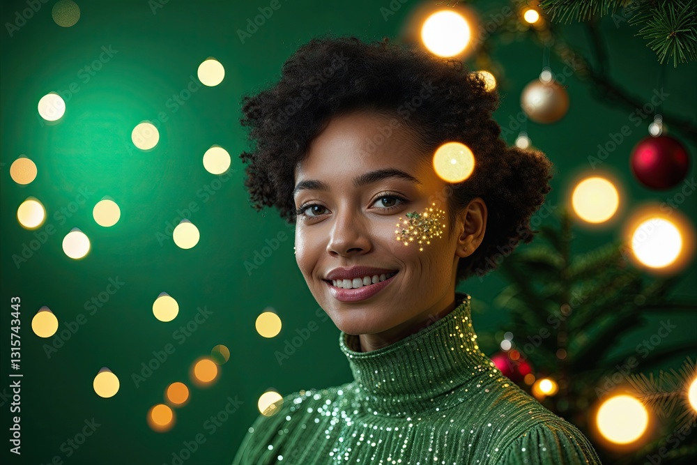 Aufkleber festive green studio setting with smooth gradient and shimmering glow effects