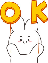 Cute Bunny Holding OK Signs – Positive Cartoon Character Illustration
