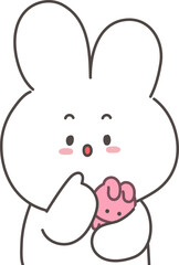 Surprised Bunny Character Holding a Small Plush Doll