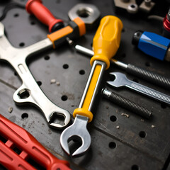Fototapeta premium hand screwdriver spanner and tools on a mechanical table
