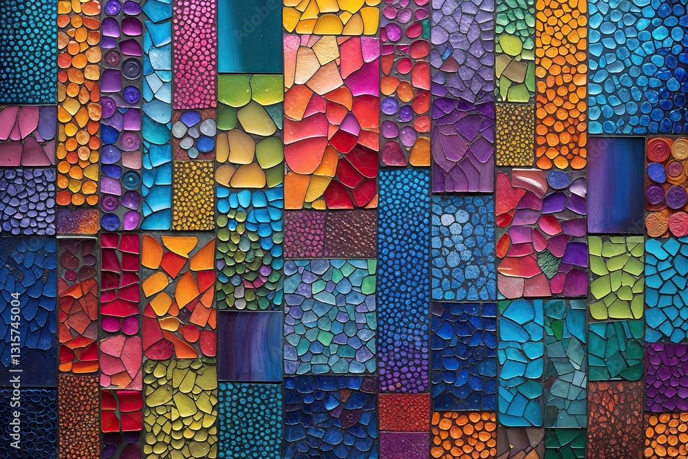 Poster vibrant multi-colored mosaic background with textured artistic patterns