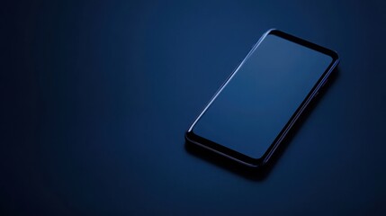 Modern Black Smartphone Mockup with Blank Screen on Dark Blue Background
