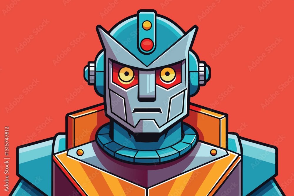 Poster a colorful cartoon robot face designed with unique features, emphasizing creativity and customizatio