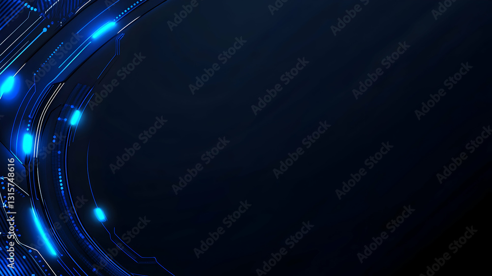 Poster abstract technology background with glowing blue lines and dark space, perfect for tech presentation