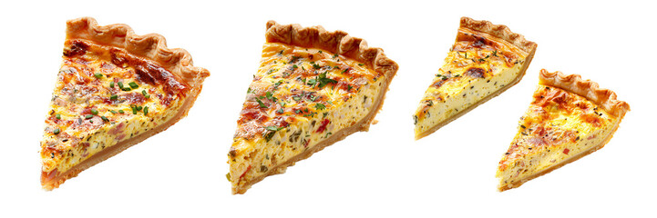 Set of A slice quiche with parsley isolated on white transparent background