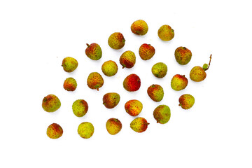 Fresh lychee fruit on white background. Juicy exotic fruit.