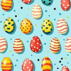 Seamless pattern of Easter eggs in pastel tones Colorful patterned Easter eggs on blue background.