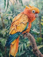 an exotic bird perched on a branch