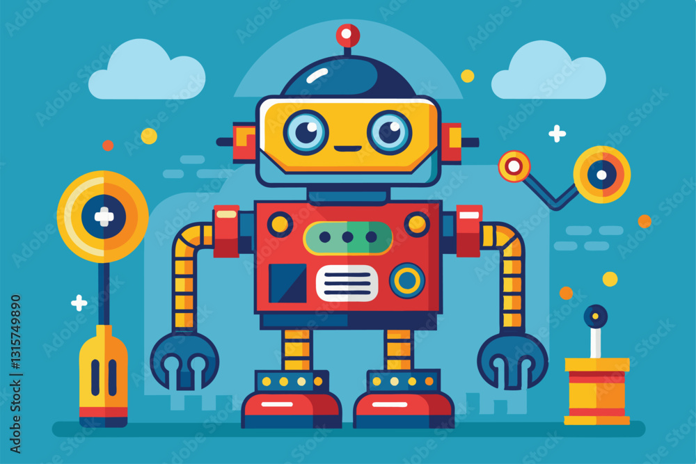 Poster a vibrant and customizable robot design showcases friendly features and interactive elements in a pl