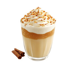 Glass of Coffee with Whipped Cream and Cinnamon Isolated on Transparent Background