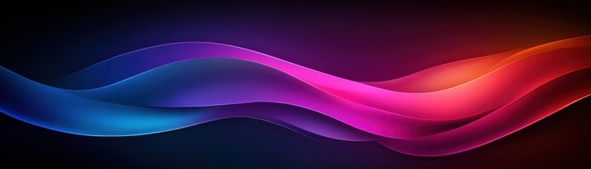 A vibrant, abstract background featuring flowing waves of blue and pink hues against a dark backdrop.