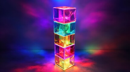 Glowing Geometric Tower with Neon Textures