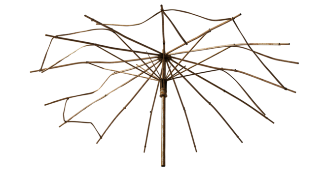 Framework of a damaged umbrella, isolated on a white background studio shot