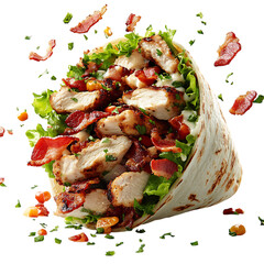 Loaded Chicken Wrap with Bacon Lettuce Ranch Isolated on Transparent Background