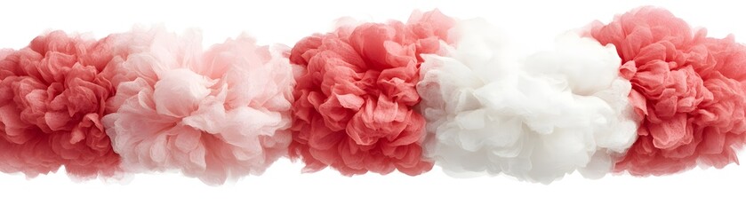 Colorful Puffs of Tissue Paper in Pink and White Arranged in a Decorative Row for Crafts