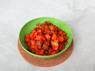 Sambal goreng hati kentang or hot spicy liver and potatoes, Indonesian traditional cuisine. Typically served during Eid Al-Fitr celebration. spicy food