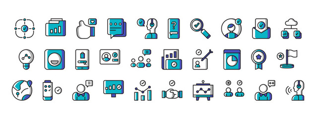 Diverse Business Team Collaborating on Digital Data Analysis and Strategic Planning in an Office Environment with Modern Icons