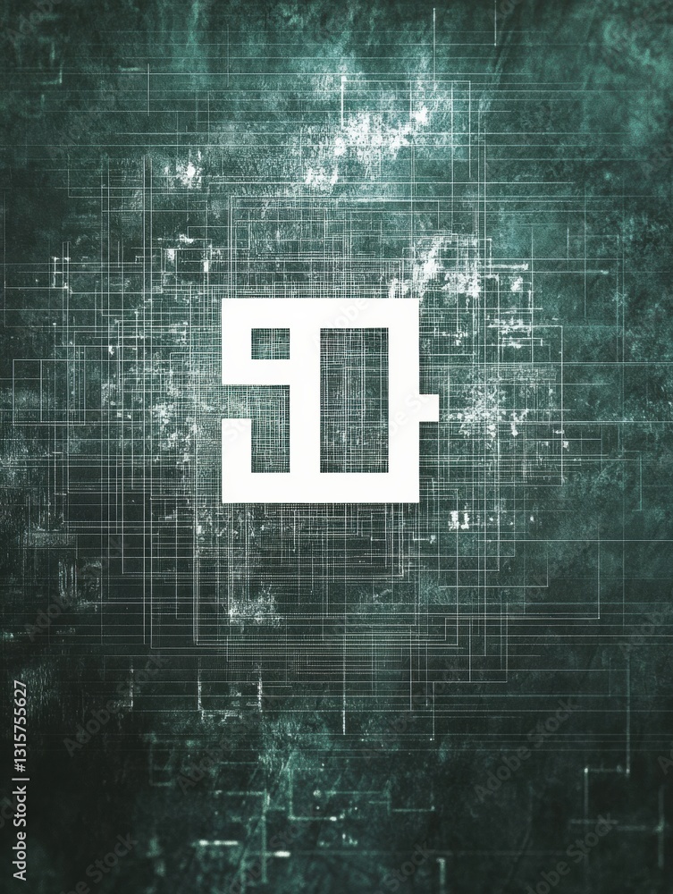 Aufkleber Centered white computer icon on an abstract digital background with numbers showcasing technology and data processing