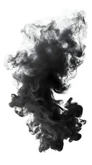 Fototapeta premium Black Smoke Swirling in Air Isolated on White Background for Creative Visuals and Designs