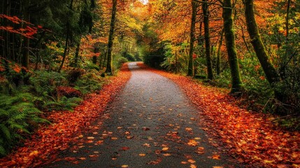 Fototapeta premium Autumnal Path: A Serene Forest Road