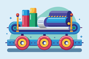 Naklejka premium A vibrant depiction of customizable rollers carrying colorful blocks, showcasing playful design elements, Rollers Customizable Semi Flat Illustration