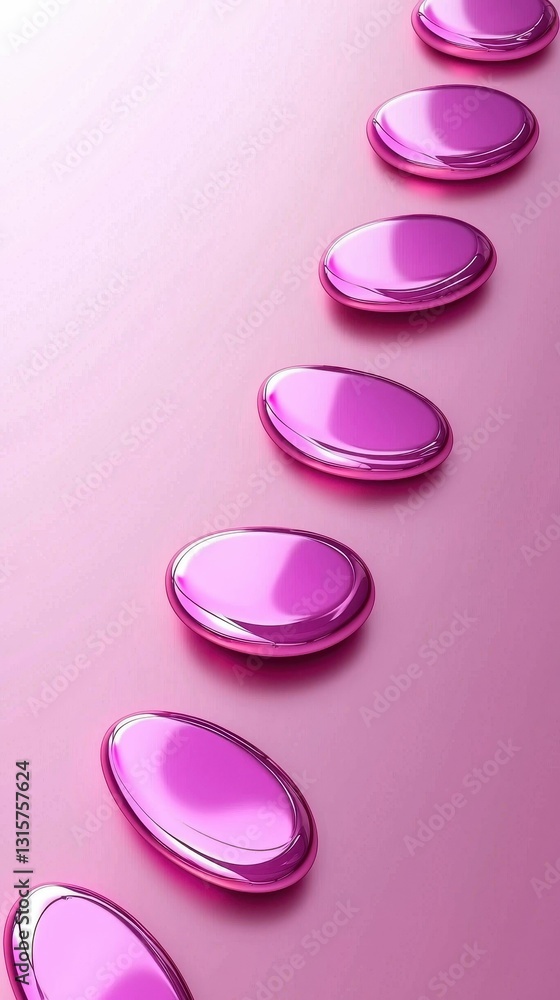 Poster row of smooth pink ovals on gradient background abstract still life arrangement subtle metallic effe