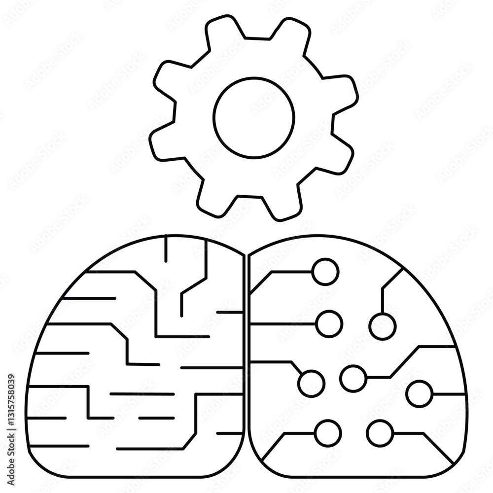 Poster brain with circuit patterns and gear symbolizes artificial intelligence and machine learning