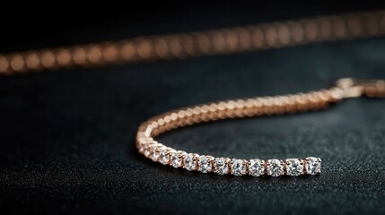 Abstract floating diamond tennis necklace with soft shadows, isolated on a neutral matte black surface