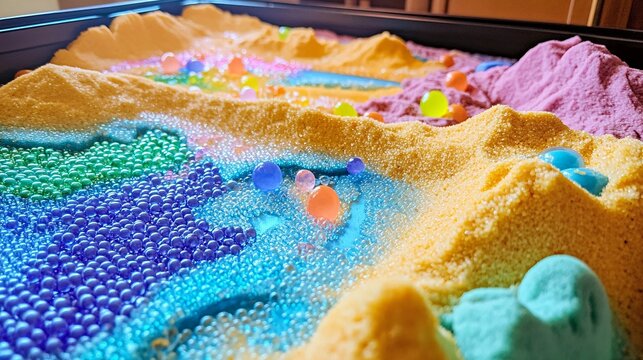 Homeschool Sensory Play Area Featuring Colorful Kinetic Sand and Water Beads