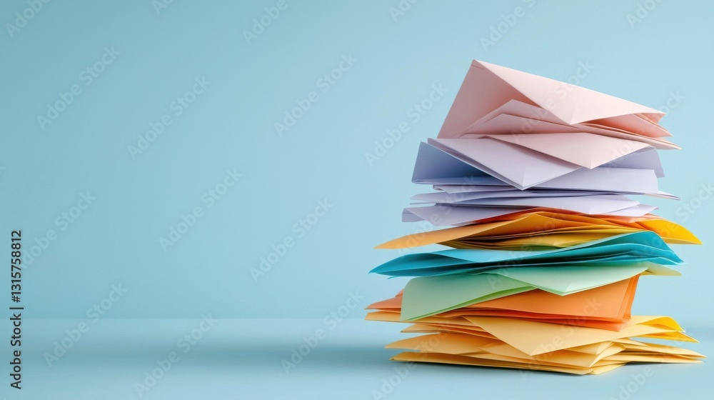 Poster a stack of colorful envelopes on a blue background