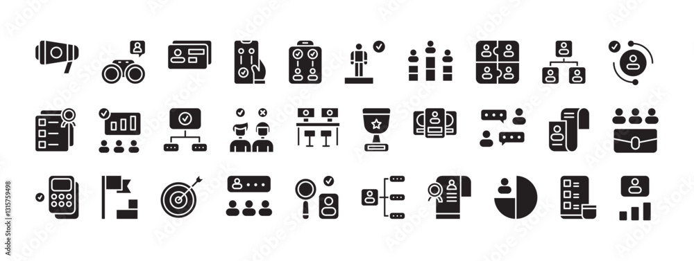 Poster team collaboration and project planning icons representing business strategy and work dynamics in an