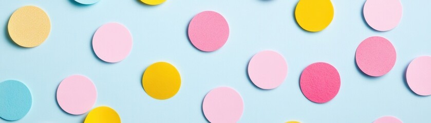 Fototapeta premium A colorful arrangement of circles on a light blue background, creating a playful and cheerful visual effect.