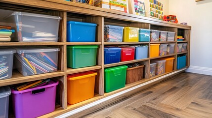 Organized Homeschool Storage Solutions Featuring Labeled Subject Bins