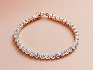 Luxury diamond tennis necklace with delicate details, isolated on a neutral soft taupe background